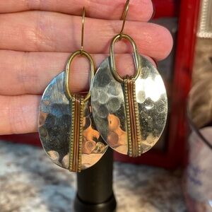 Vintage Silver tone and Gold tone Hammer Oval Earrings